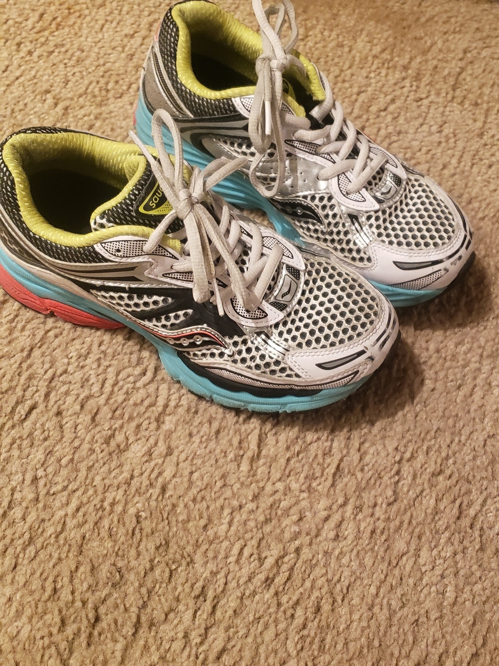 Saucony Women's White Teal Coral Lime Running Shoes